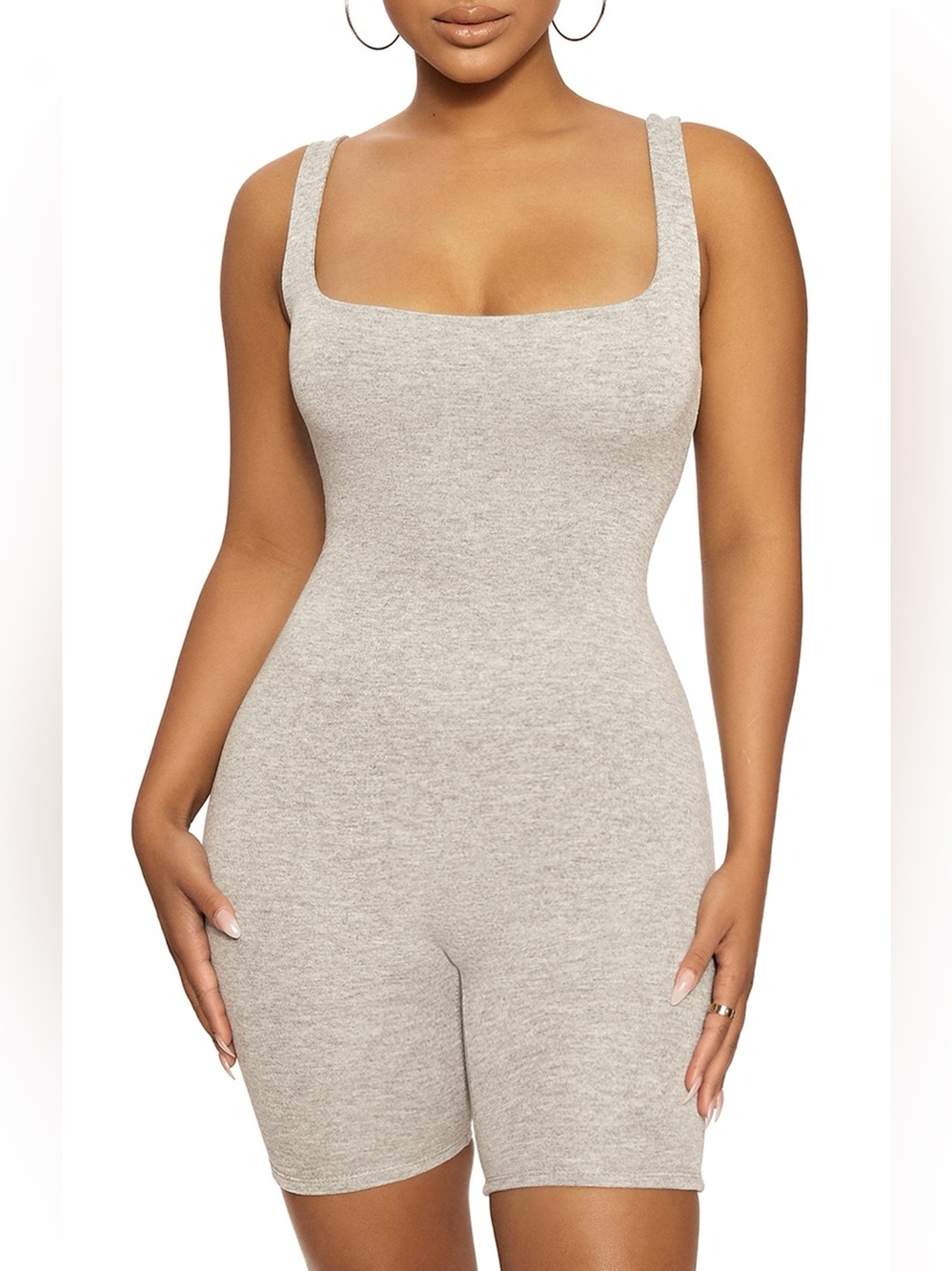 Naked Wardrobe Heather Grey Sculpt Sporty Romper Shortie Bodysuit Size Small - Picture 2 of 6
